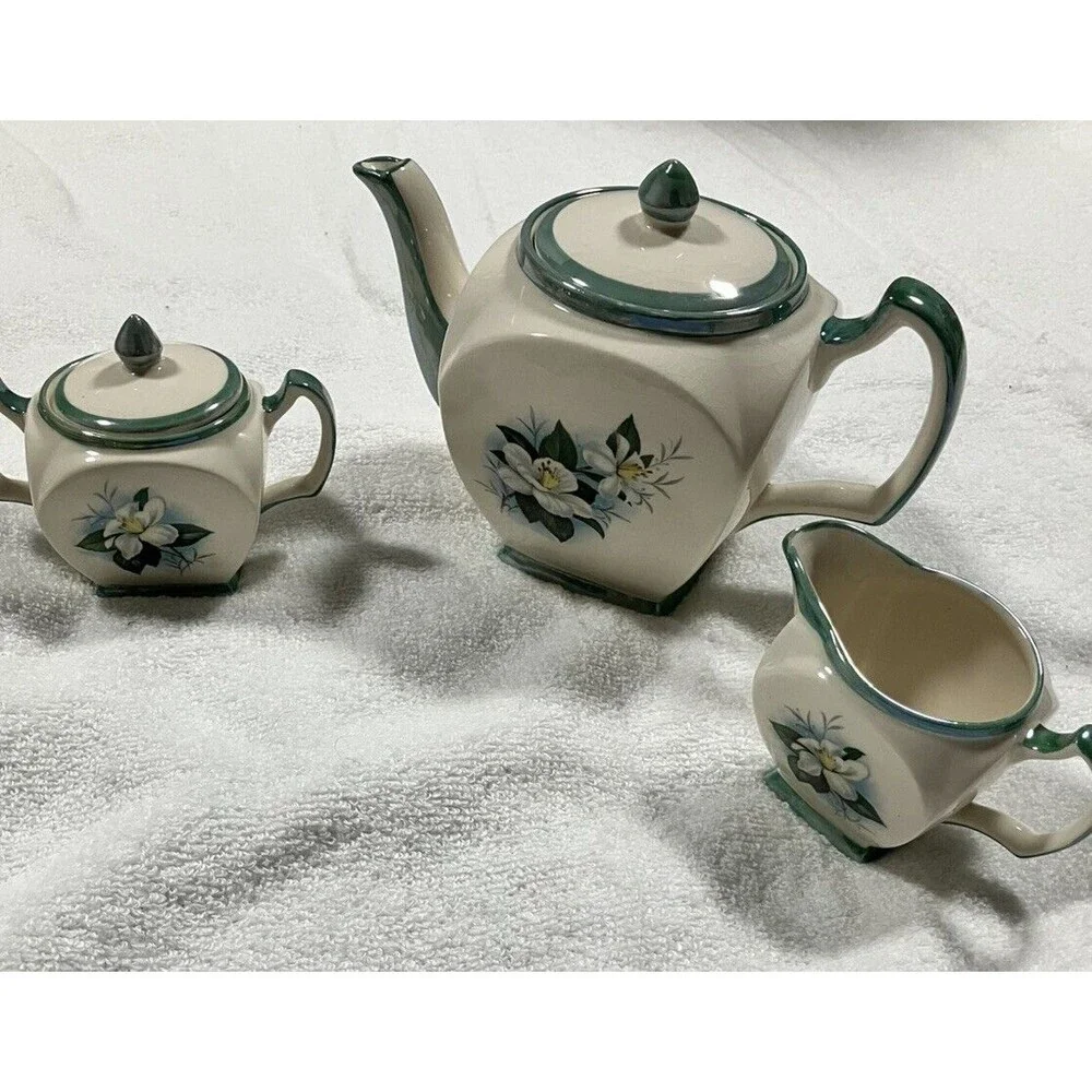 Vintage Iridescent Flower Tea Pot W/Creamer And Sugar Bowl - Made In England